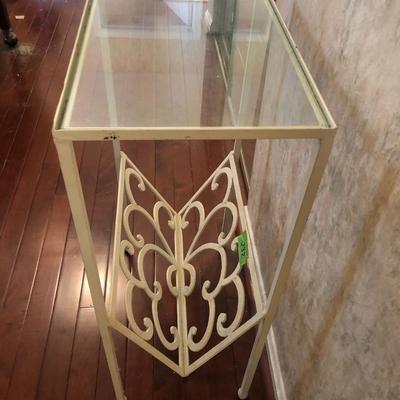White Metal Glass Top Side Table / Magazine Holder -Lot 232