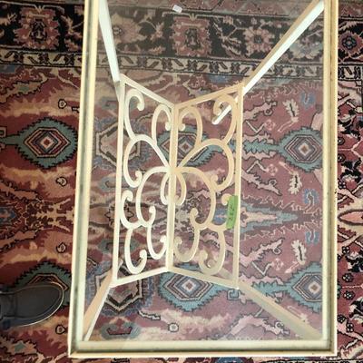 White Metal Glass Top Side Table / Magazine Holder -Lot 232