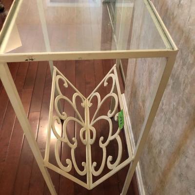 White Metal Glass Top Side Table / Magazine Holder -Lot 232