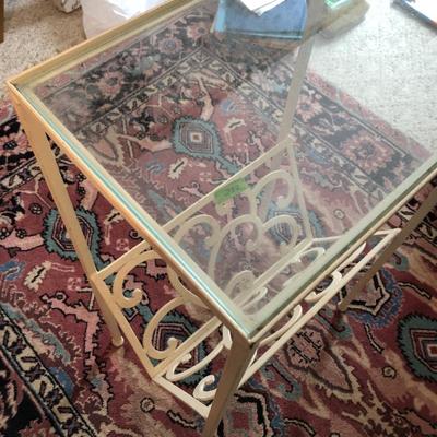 White Metal Glass Top Side Table / Magazine Holder -Lot 232