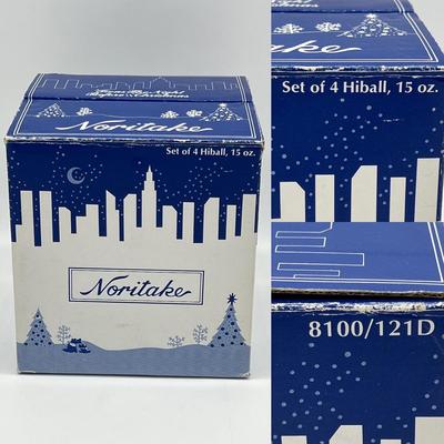 NORITAKE ~ â€˜Twas The Night Before Christmas ~ Set Of Four (4) Cobalt Blue Hiball Glasses