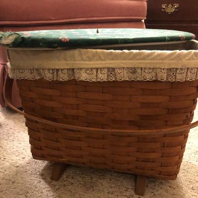 Longaberger Sewing Basket Signed with Lid and Supplies -Lot 214