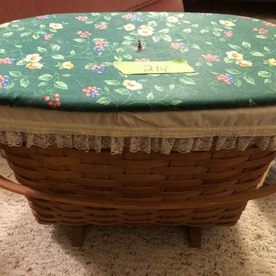 Longaberger Sewing Basket Signed with Lid and Supplies -Lot 214