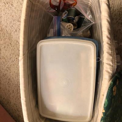 Longaberger Sewing Basket Signed with Lid and Supplies -Lot 214
