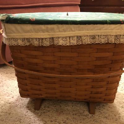 Longaberger Sewing Basket Signed with Lid and Supplies -Lot 214