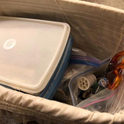 Longaberger Sewing Basket Signed with Lid and Supplies -Lot 214