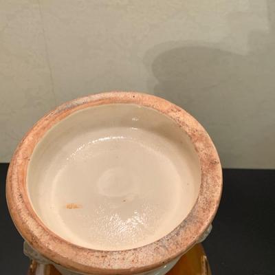 LOT:47G: Large Japanese Florial Porcelian Vase with a Dragon on the Lid and a Pedestal Base.