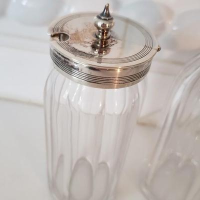 3 small glass jars, silverplate lids