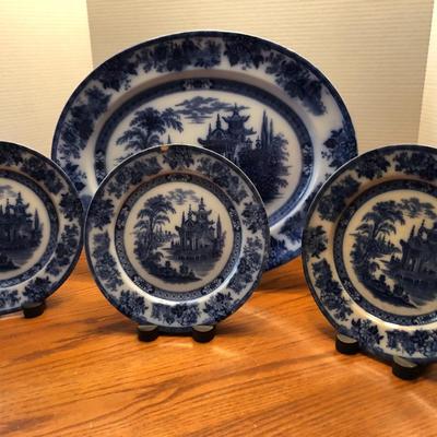 Doulton Burslem Madres Flow Blue Large Platter & Plates