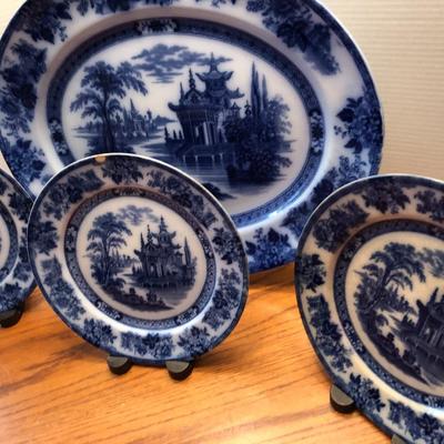 Doulton Burslem Madres Flow Blue Large Platter & Plates