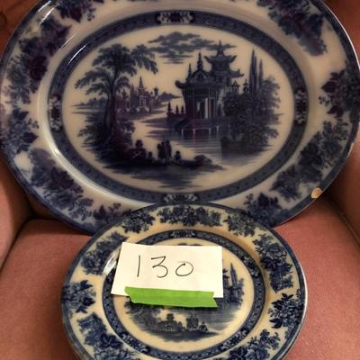 Doulton Burslem Madres Flow Blue Large Platter & Plates