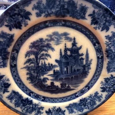 Doulton Burslem Madres Flow Blue Large Platter & Plates