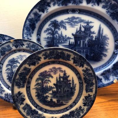 Doulton Burslem Madres Flow Blue Large Platter & Plates