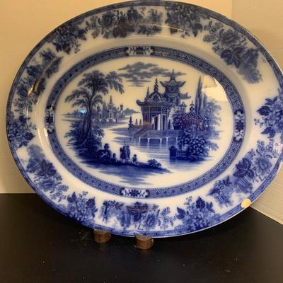 Doulton Burslem Madres Flow Blue Large Platter & Plates