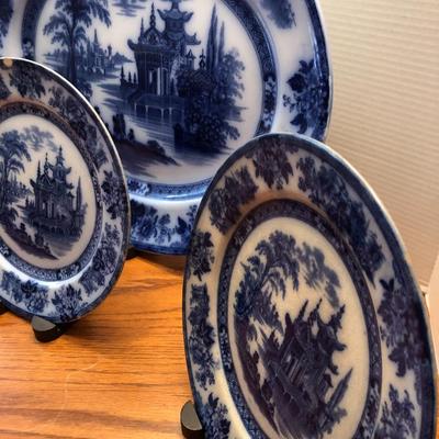 Doulton Burslem Madres Flow Blue Large Platter & Plates