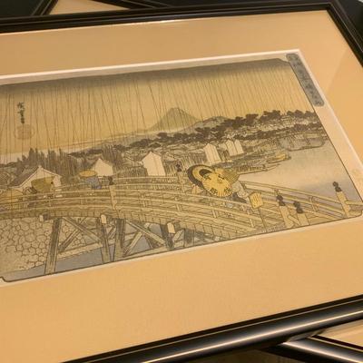 PAIR Signed Asian Framed Sketches / Woodblocks