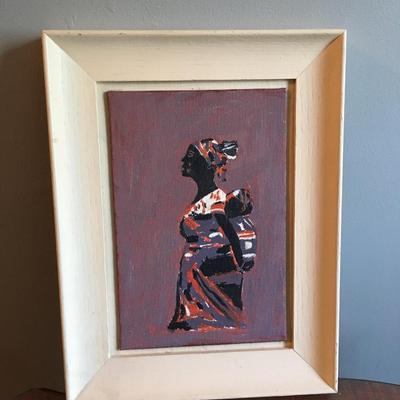 Small framed original painting of African woman and child