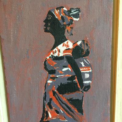 Small framed original painting of African woman and child