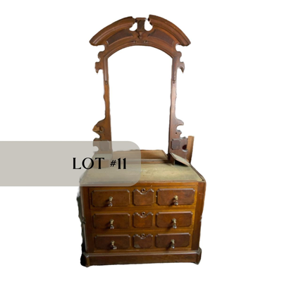 Lot 011 | Victorian Walnut Dresser | Mirror Capabilities