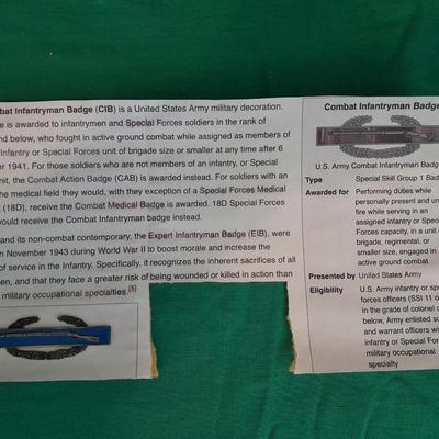 Sterling Silver Combat Infantryman Badge U,S. Army Combat Infratryman WW11