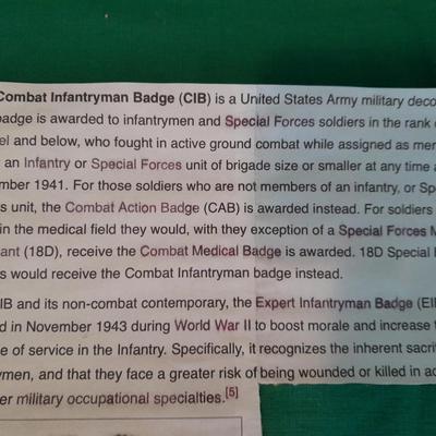 Sterling Silver Combat Infantryman Badge U,S. Army Combat Infratryman WW11