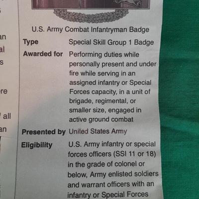 Sterling Silver Combat Infantryman Badge U,S. Army Combat Infratryman WW11