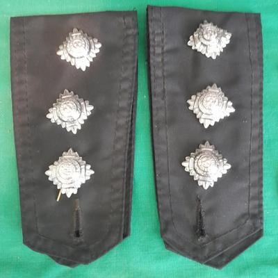 A pair of Epaulets , Tie clips, Pocket watch chain, Wallet, Vintage beaded Patches and more