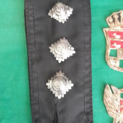 A pair of Epaulets , Tie clips, Pocket watch chain, Wallet, Vintage beaded Patches and more