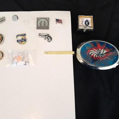 Hat pins / Lapels, The best things in life, Mopar, Pistols, and the America flag, belt buckle & more