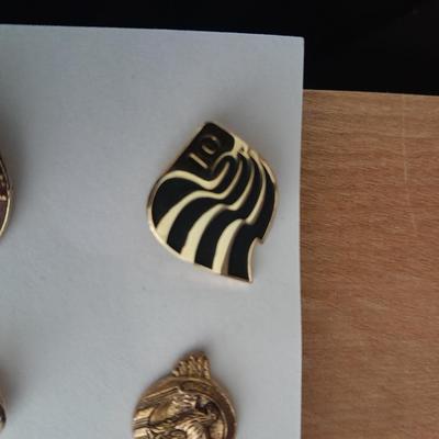 Wooden box with Lapel pins, and other assorted Jewelry