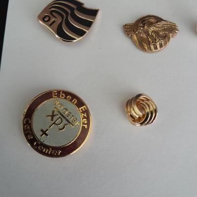 Wooden box with Lapel pins, and other assorted Jewelry