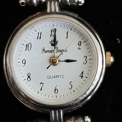 Ladie's Premier Designs watch, Watch chain, and more in a small wooden box