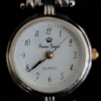 Ladie's Premier Designs watch, Watch chain, and more in a small wooden box