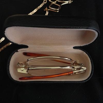 Ladie's Premier Designs watch, Watch chain, and more in a small wooden box