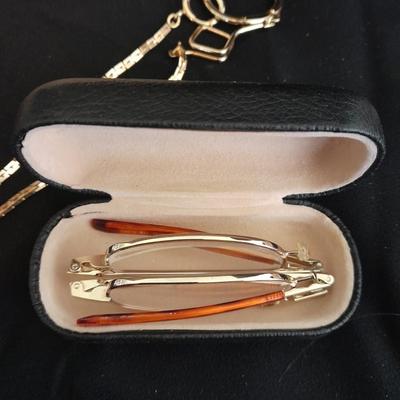 Ladie's Premier Designs watch, Watch chain, and more in a small wooden box