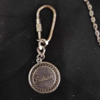 Mid century mens jewelrywo vintage tie chain initial W/ tie clips and a Datsun keychain