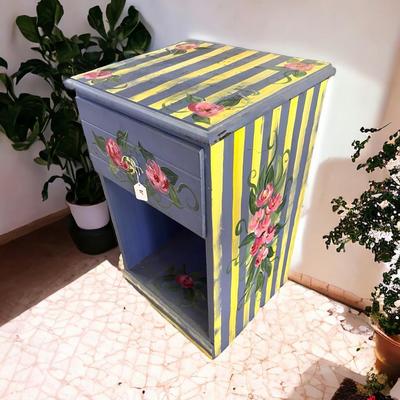 Hand painted Wood Side Table