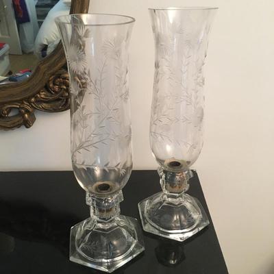Etched glass candle holders