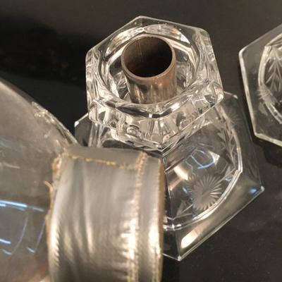 Etched glass candle holders