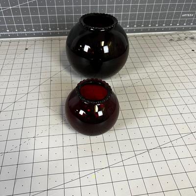 2 - Anchor Hocking Royal Ruby Red Ball Glass Vases