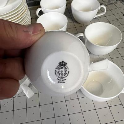 11 - Royal Worcester White Snow Demitasse Cups and Saucers. 