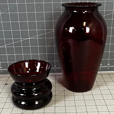 2 Ruby Red Glass Vases 
