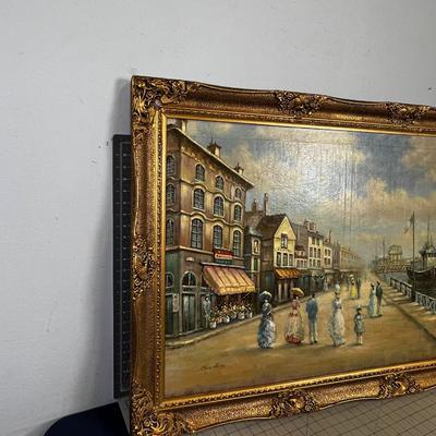 Antique FRENCH Oil Painting by Sebastian Framed in Gold 