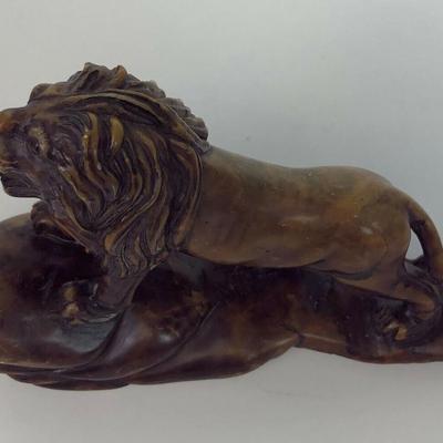 vintage HAND CARVED STONE LION STATUETTE