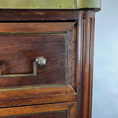 1321 Antique French Directoire Style Marble Top Brass High Chest Dresser
