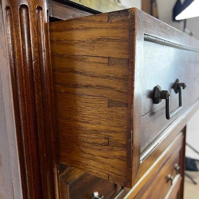 1321 Antique French Directoire Style Marble Top Brass High Chest Dresser