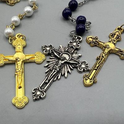 Lot of Retro Religious Various Color Bead Praying Rosaries Christian Cross
