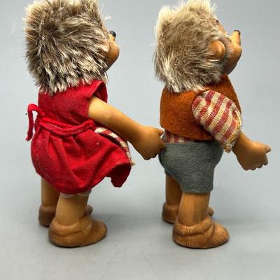 Pair of Vintage 1960s Steiff Macki & Mucki Hedgehog Dress Up Children Dolls