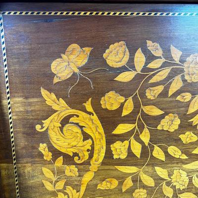 1326 Antique Dutch Marquetry Inlay Twin Size Sleigh Bed Frame