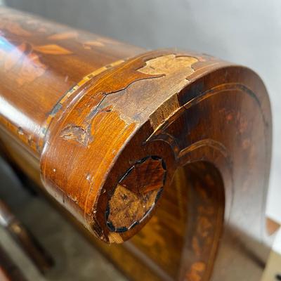 1326 Antique Dutch Marquetry Inlay Twin Size Sleigh Bed Frame